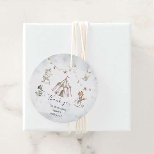 かわいいサーカス動物ベビーシャワーサークルメッセージカード フェイバータグ (インサイチュ)
