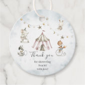 かわいいサーカス動物ベビーシャワーサークルメッセージカード フェイバータグ (正面)