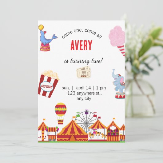 かわいいサーカス カーニバル フェスティバル 誕生日 招待状 (スタンド正面)