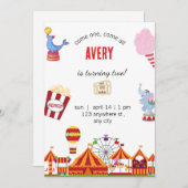 かわいいサーカス カーニバル フェスティバル 誕生日 招待状 (正面/裏面)