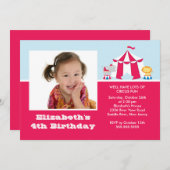 かわいいサーカス キッズ 誕生日パーティー 招待状 フォト (正面/裏面)