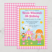 かわいいサーカス 赤毛の女の子トレーナー 子供の誕生日 招待状 (正面/裏面)
