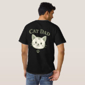 かわいいサージグリーンの猫パパ かわいいキティ Tシャツ (裏面フル)