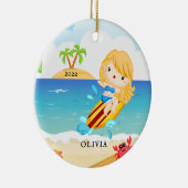 かわいいサーファーガールパーソナライズされたクリスマス セラミックオーナメント (右)
