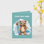 かわいいサーフィンくま テキストを追加 カード (黄色い花)