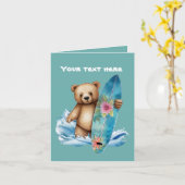 かわいいサーフィンクマ追加文字 カード (黄色い花)