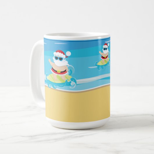 かわいいサーフィンクリスマスサンタクロース コーヒーマグカップ (正面左)