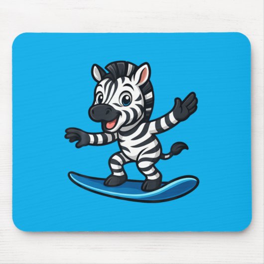 かわいいサーフィンシマウマ 楽しい動物 ビーチ 夏の雰囲気 マウスパッド (正面)