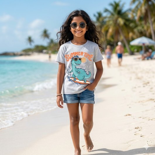 かわいいサーフィンダイナソーの夏休み Tシャツ