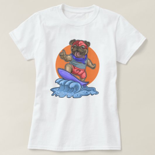 かわいいサーフィンパグTシャツ Tシャツ (デザイン正面)