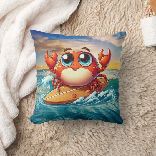 かわいいサーフィンビーチカニ愛好家 クッション (ブランケット)