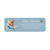 かわいいサーフィン犬のクリスマス差出人住所 ラベル (正面)