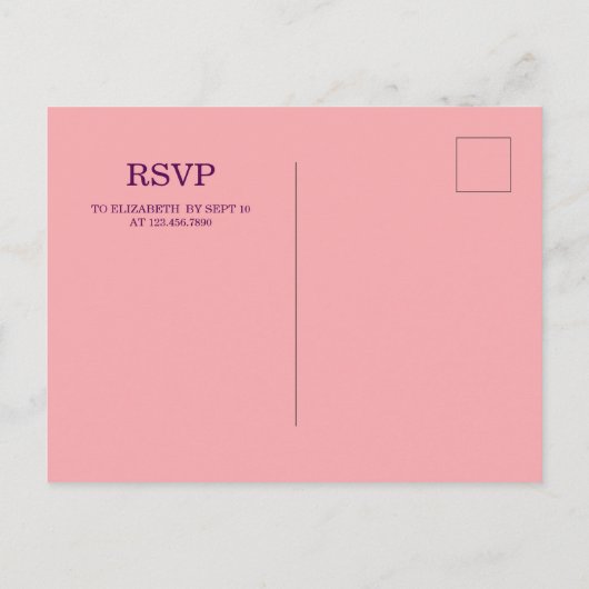 かわいいサーモンピンク魔法のユニコーン誕生日パーティー インビテーションポストカード (裏面)