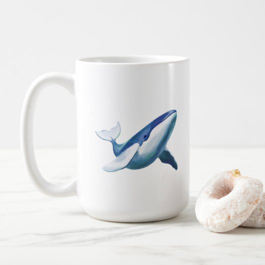 かわいいザトウクジラの泳ぐ絵 コーヒーマグカップ (ドーナツ)