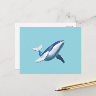 かわいいザトウクジラの泳ぐ絵 ポストカード