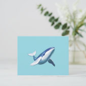 かわいいザトウクジラの泳ぐ絵 ポストカード (スタンド正面)
