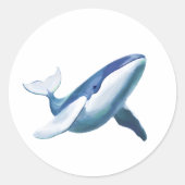 かわいいザトウクジラの泳ぐ絵 ラウンドシール (正面)