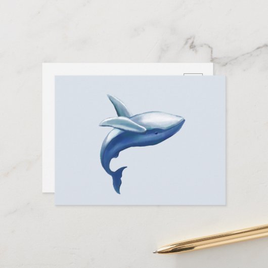 かわいいザトウクジラの飛び出し水彩画 ポストカード (正面/裏面インサイチュ)