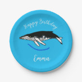 かわいいザトウクジラ – ハッピーバースデー – 青パーティー ペーパープレート (正面)