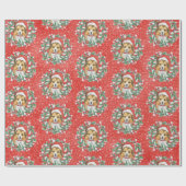 かわいいシェットランド・ シープドッグインクリスマスリースラッピング紙 ラッピングペーパー (フラット)