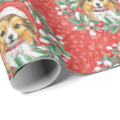 かわいいシェットランド・ シープドッグインクリスマスリースラッピング紙 ラッピングペーパー (ロールコーナー)