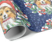 かわいいシェットランド・ シープドッグインクリスマスリースラッピング紙 ラッピングペーパー (ロールコーナー)