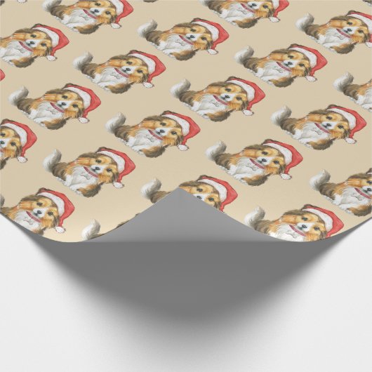 かわいいシェットランド・ シープドッグインサンタズハットラッピング紙 ラッピングペーパー (角)