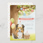 かわいいシェットランド・ シープドッグドッグ誕生日パーティーの招待状 招待状 (正面/裏面)