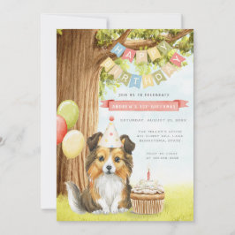 かわいいシェットランド・ シープドッグドッグ誕生日パーティーの招待状 招待状