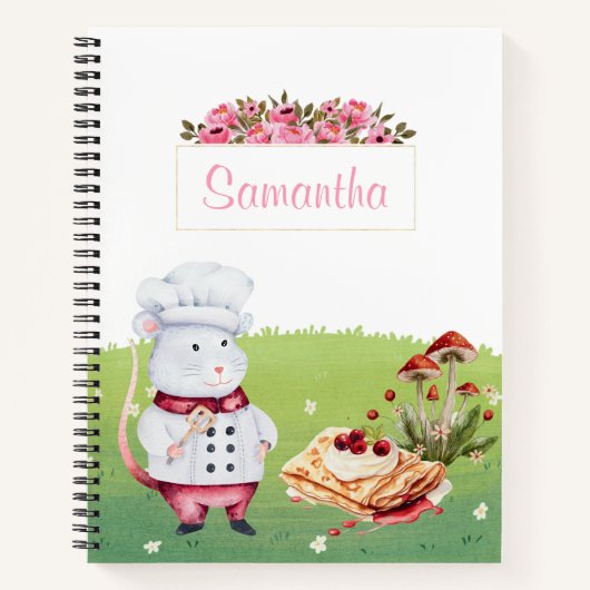 かわいいシェフの水色フローラパーソナライズされた料理本 ノートブック (正面)