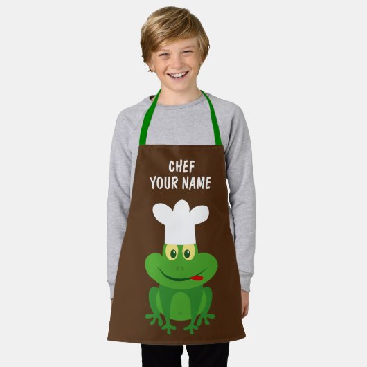 かわいいシェフカエル漫画カスタム料理エプロン エプロン (着用した状態)