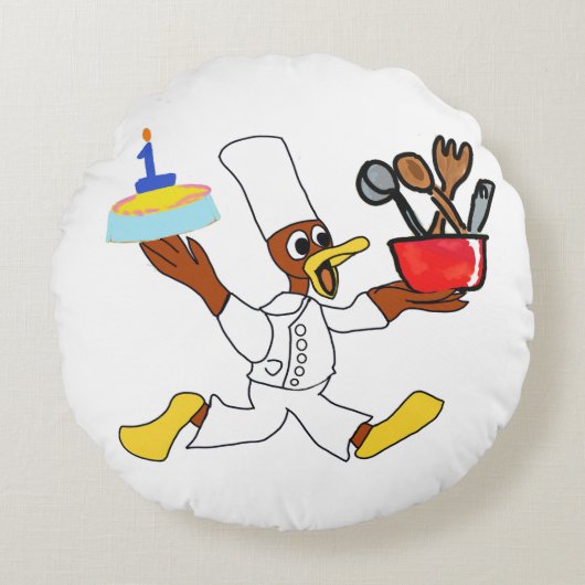 かわいいシェフダッキー(アヒルちゃん)カズー ラウンドクッション (正面)