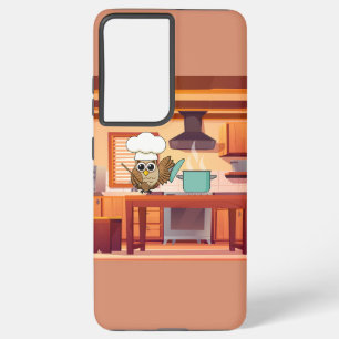 かわいいシェフフフクロウ料理inキッチン samsung galaxy s21+ケース