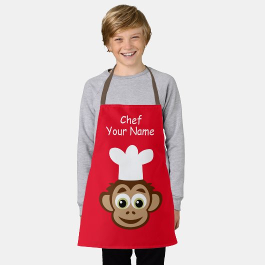 かわいいシェフモンキーキッチンエプロン子供へ エプロン (着用した状態)