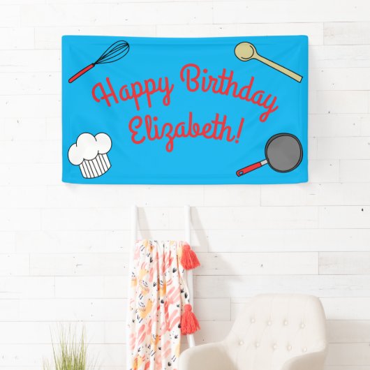 かわいいシェフ料理キッズ1st誕生日パーティー 横断幕 (インサイチュ)