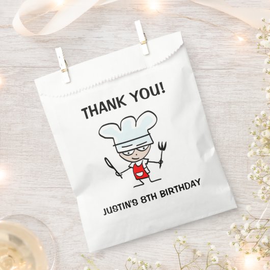 かわいいシェフ漫画の子供の料理誕生日パーティー フェイバーバッグ (クリップ留めされた状態)