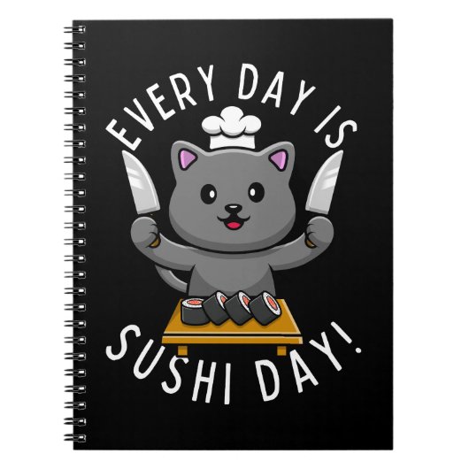 かわいいシェフ猫の毎日は寿司の日 ノートブック (正面)