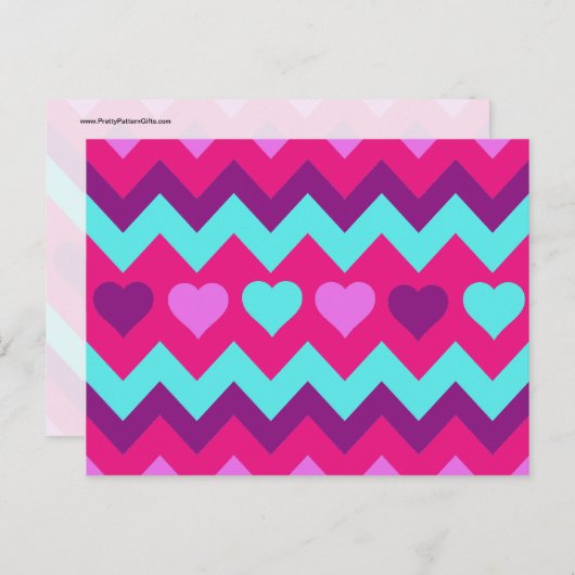 かわいいシェブロンハートピンクティール（緑がかった色）10代のガールギフト ポストカード (正面/裏面)