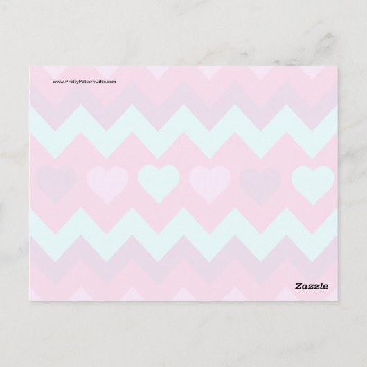 かわいいシェブロンハートピンクティール（緑がかった色）10代のガールギフト ポストカード (裏面)