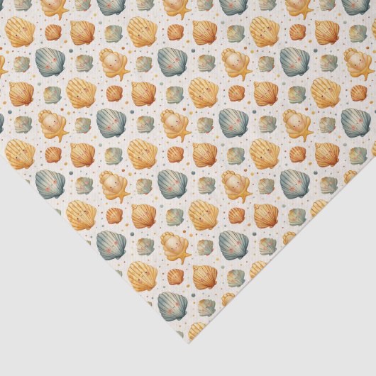 かわいいシェルの黄色と青 薄葉紙 (詳細)