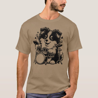 かわいいシェルティーの仔犬ドラマー バンドデザイン ファミリー Tシャツ