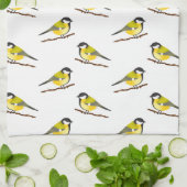 かわいいシジュウカラの鳥のパターンイラスト キッチンタオル (折り畳み)