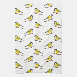 かわいいシジュウカラの鳥のパターンイラスト キッチンタオル