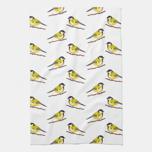 かわいいシジュウカラの鳥のパターンイラスト キッチンタオル (縦)