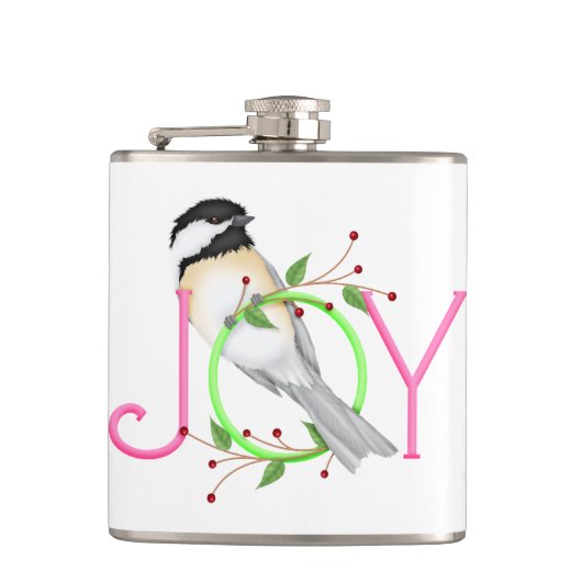 かわいいシジュウカラの"Joy" フラスク (正面)