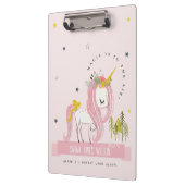 かわいいシックお洒落マジカルユニコーンピンクプリンセス クリップボード (左)
