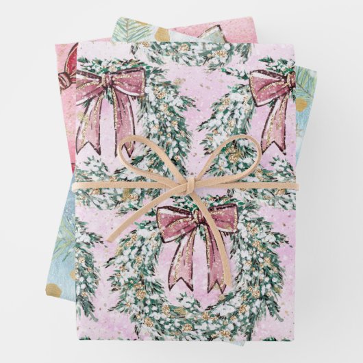 かわいいシックなクリスマスリースと弓 ラッピングペーパーシート (インサイチュ)