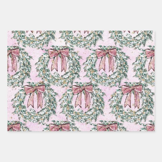 かわいいシックなクリスマスリースと弓 ラッピングペーパーシート (正面)