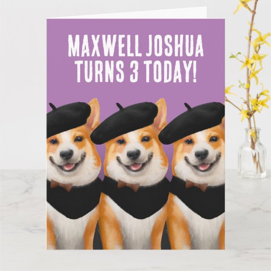 かわいいシックなコーギドッグズウィッシュユーハッピーバースデー カード (黄色い花)