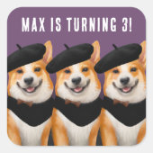 かわいいシックなコーギドッグズウィッシュユーハッピーバースデー スクエアシール (正面)